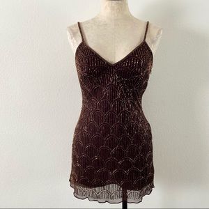 Vintage 90’s beaded gold bronze super mini dress sparkly medium valentines